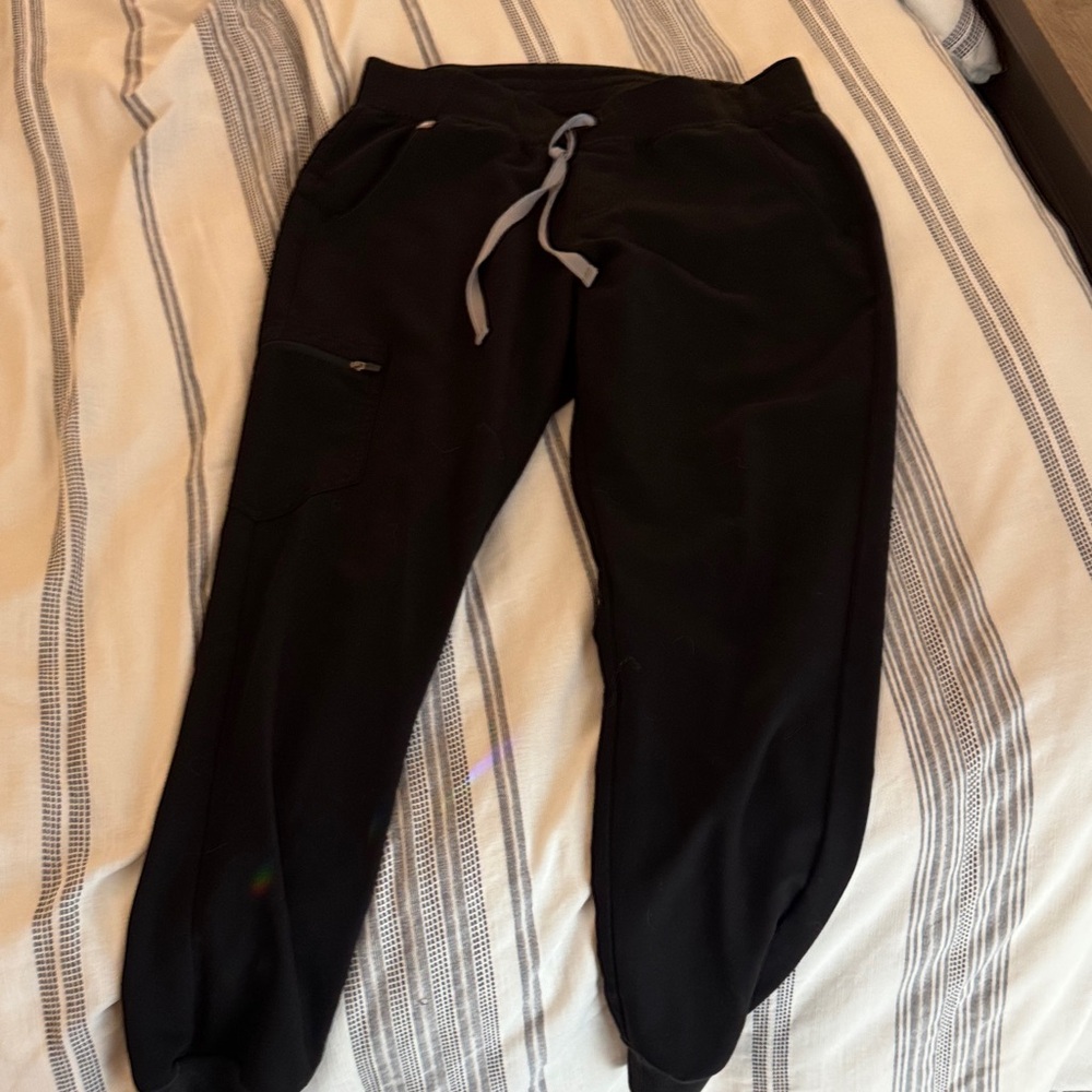 Figs Black Jogger Pants with Gray Drawstring